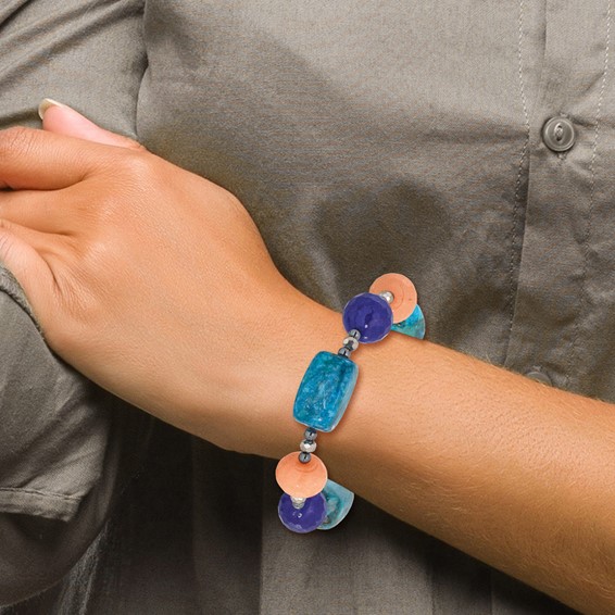 Sterling Silver Hematite,Agate,Jasper,Quartz,Crystal 1in ext Bracelet