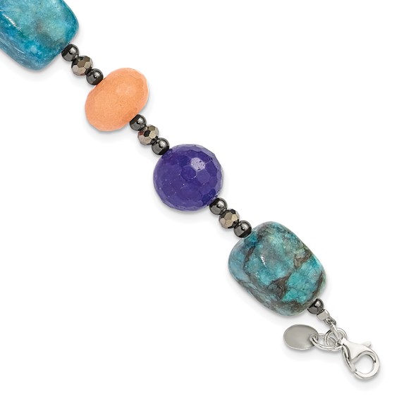 Sterling Silver Hematite,Agate,Jasper,Quartz,Crystal 1in ext Bracelet