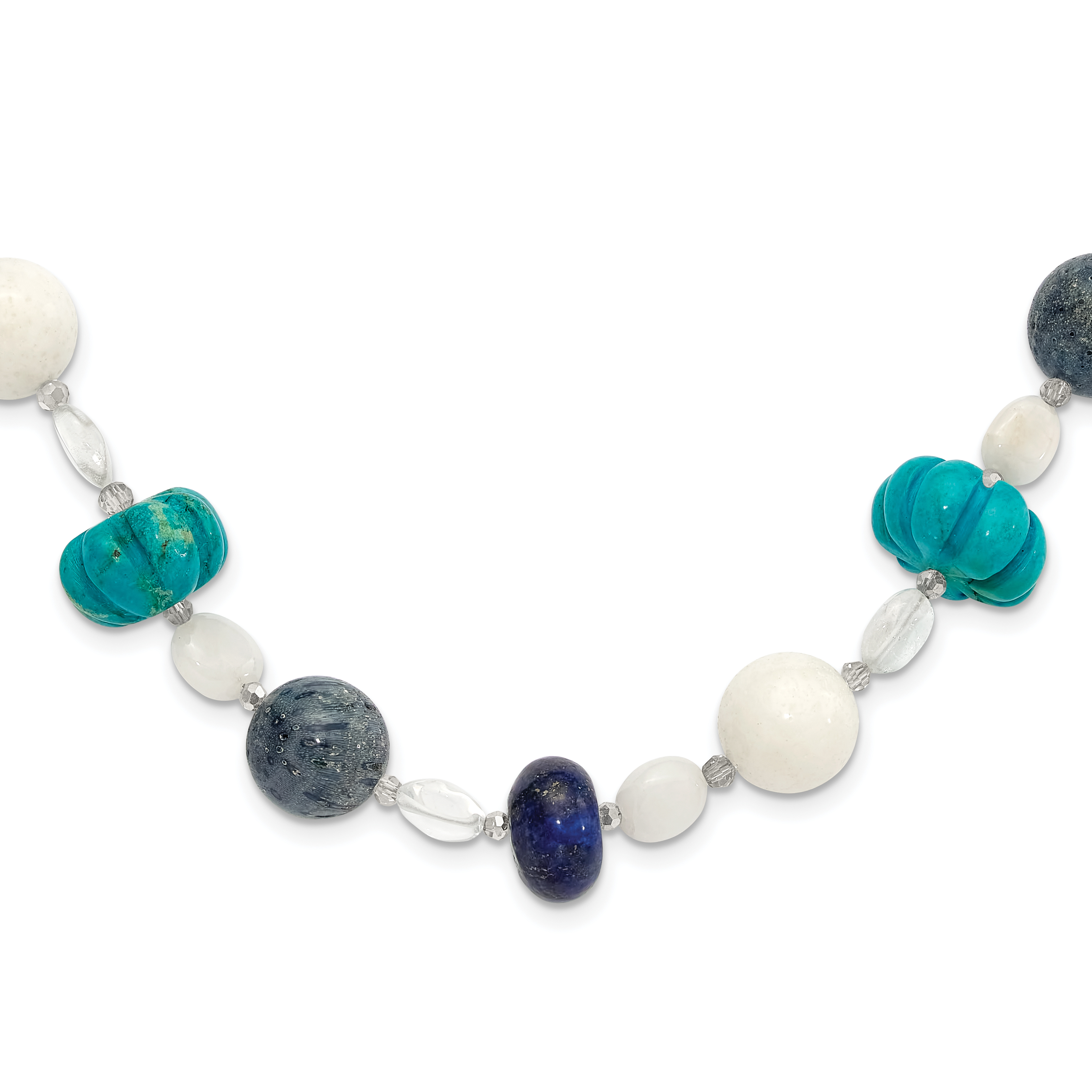 Sterling Silver Coral,Howlite,Jade,Lapis,Quartz,Crystal 2in ext Necklace (QH5694-18.5)