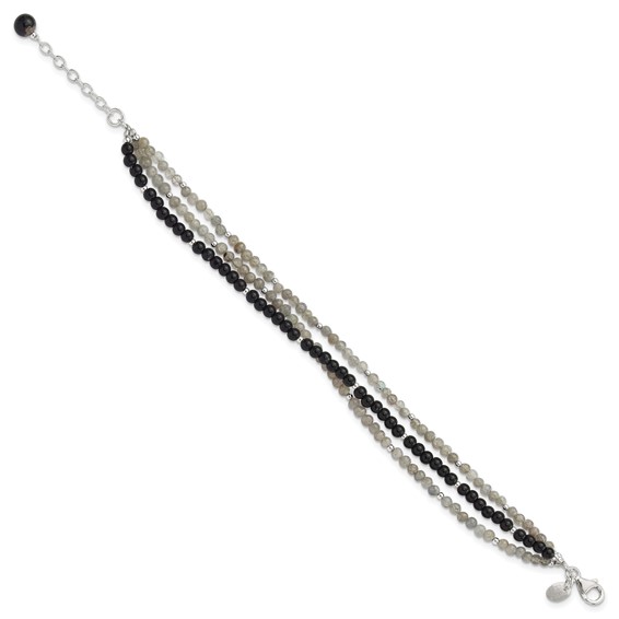Sterling Silver Agate,Labradorite,Quartz 3-Strand 1in ext Bracelet