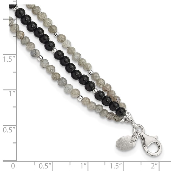 Sterling Silver Agate,Labradorite,Quartz 3-Strand 1in ext Bracelet