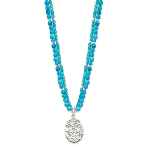 Sterling Silver Recon Magnesite, Indicolite Quartz 2in ext Necklace
