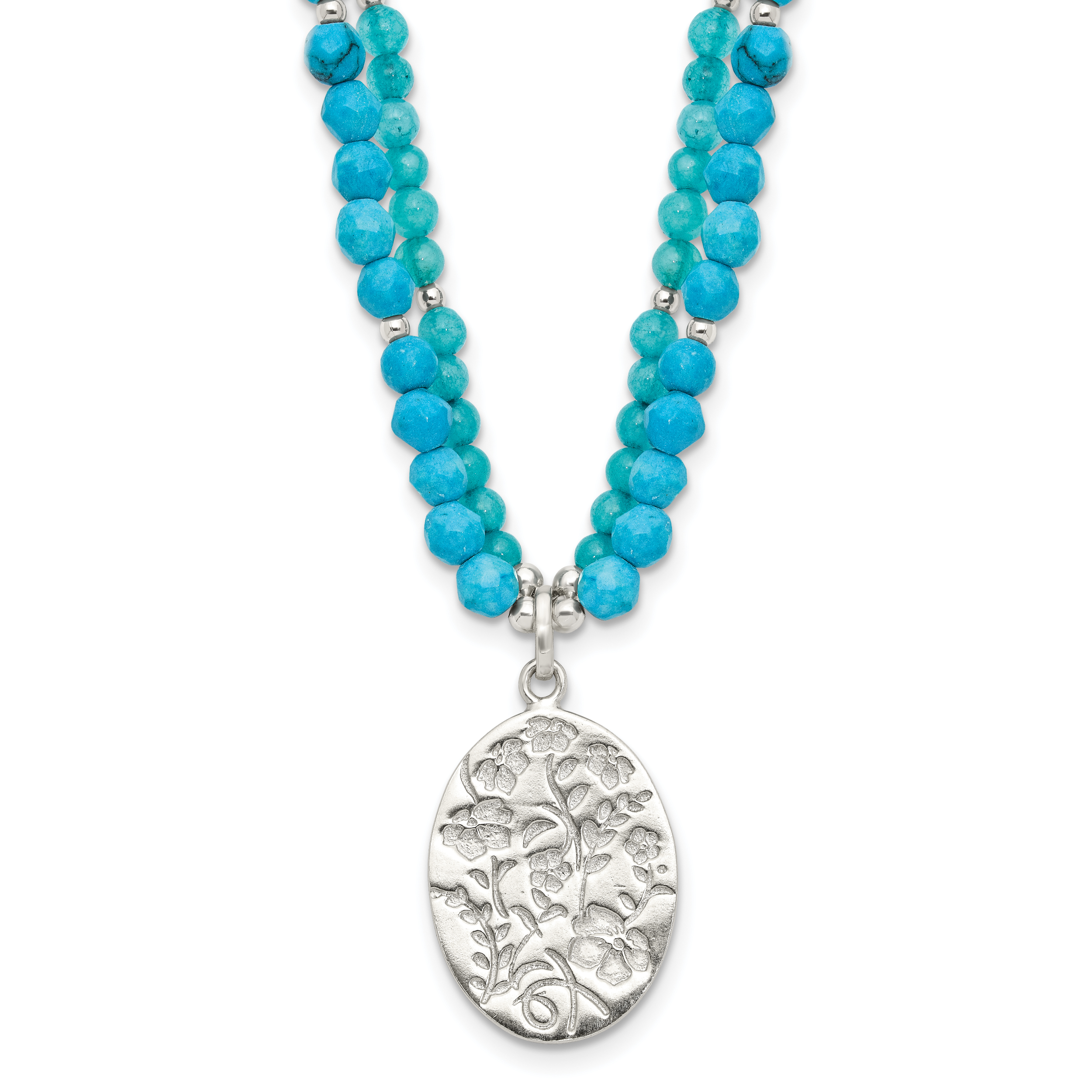 Sterling Silver Recon Magnesite, Indicolite Quartz 2in ext Necklace (QH5696-17)