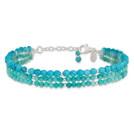 Sterling Silver Recon Magnesite/Indicolite Quartz 1in ext Bracelet