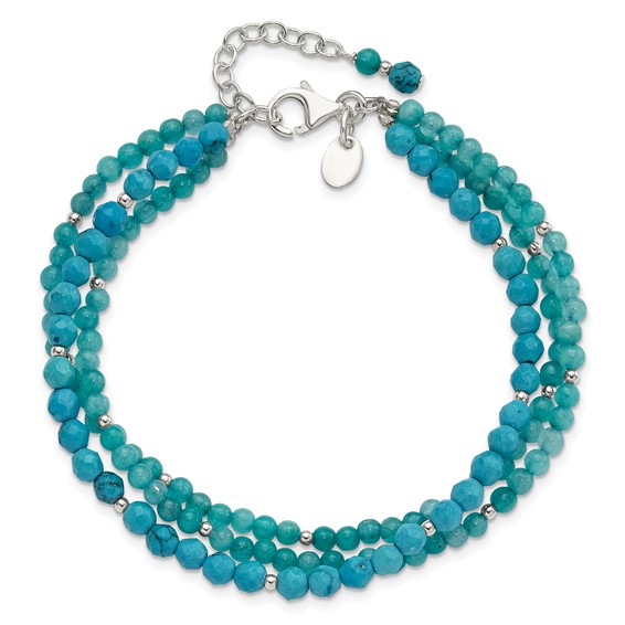 Sterling Silver Recon Magnesite/Indicolite Quartz 1in ext Bracelet