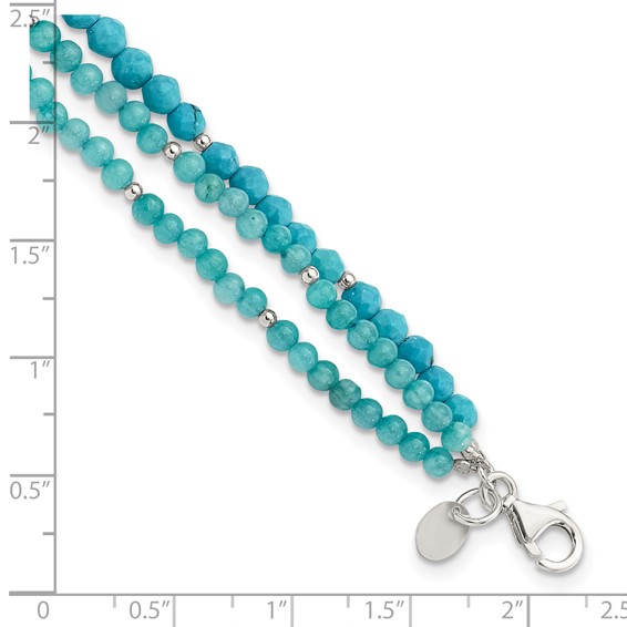 Sterling Silver Recon Magnesite/Indicolite Quartz 1in ext Bracelet