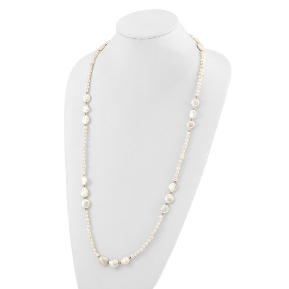 Sterling Silver Gold-plated Flat Round FWC Pearl 35in Necklace