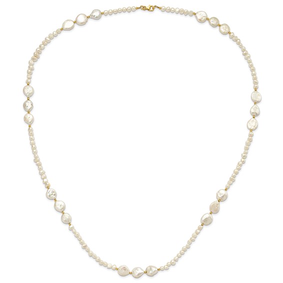 Sterling Silver Gold-plated Flat Round FWC Pearl 35in Necklace