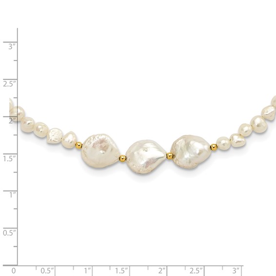 Sterling Silver Gold-plated Flat Round FWC Pearl 35in Necklace