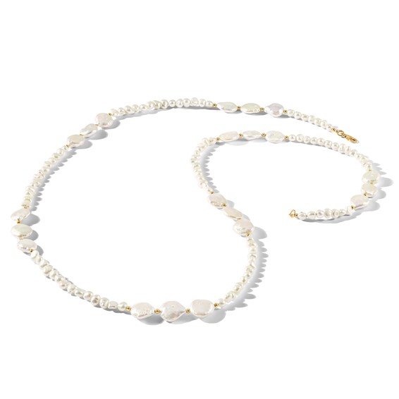 Sterling Silver Gold-plated Flat Round FWC Pearl 35in Necklace