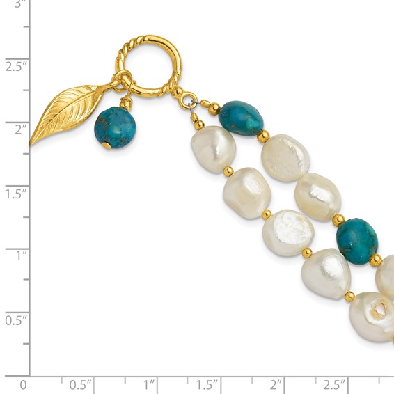 Sterling Silver Gold-plated FWC Pearl/Recon Zircon Toggle Bracelet