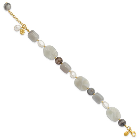 Sterling Silver Gold-plated FWC Pearl/Agate/Sardonyx 1in ext Bracelet
