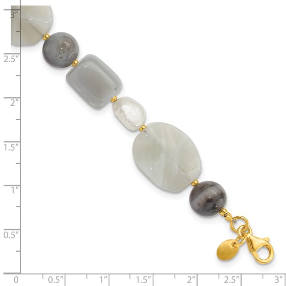Sterling Silver Gold-plated FWC Pearl/Agate/Sardonyx 1in ext Bracelet