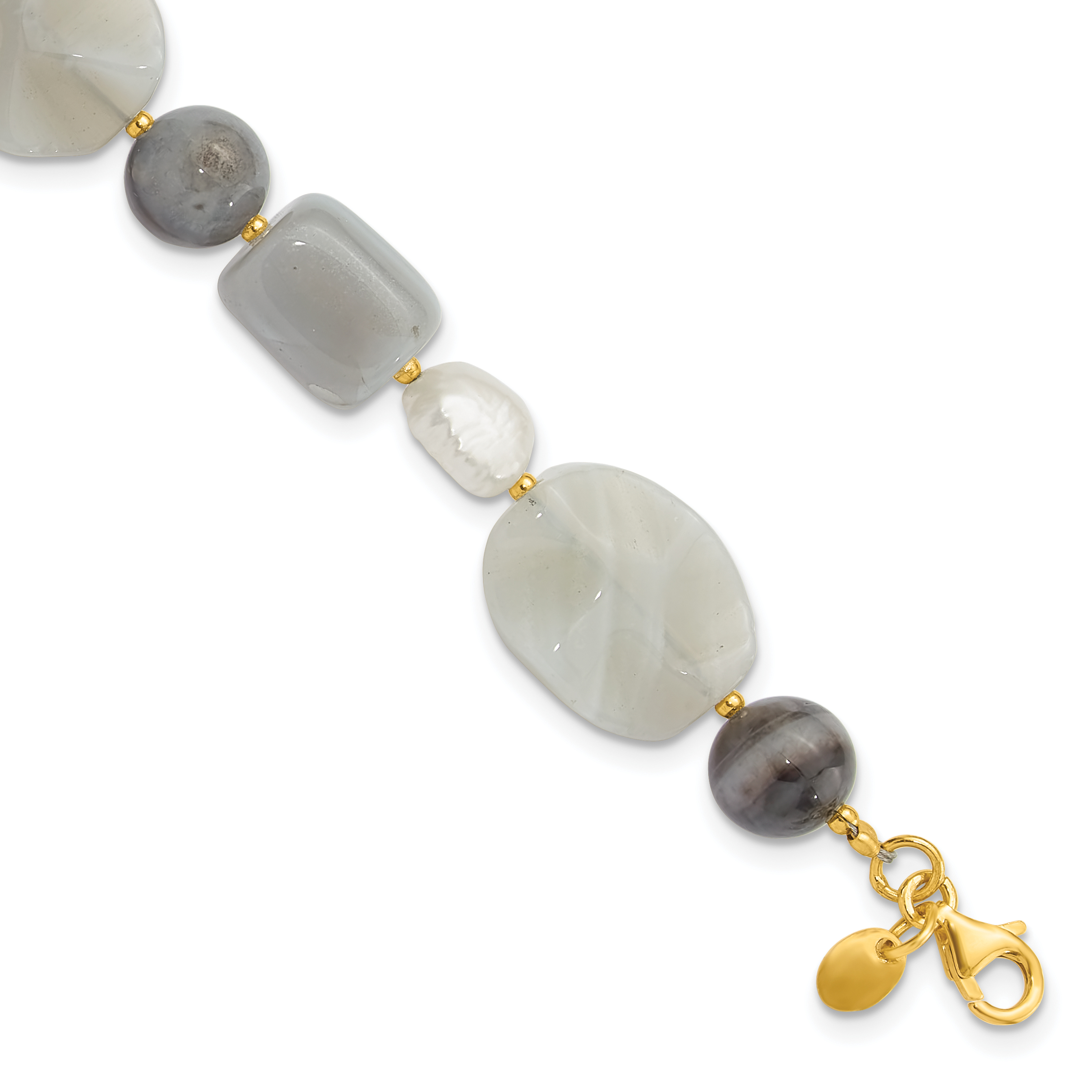 Sterling Silver Gold-plated FWC Pearl/Agate/Sardonyx 1in ext Bracelet (QH5702-8)