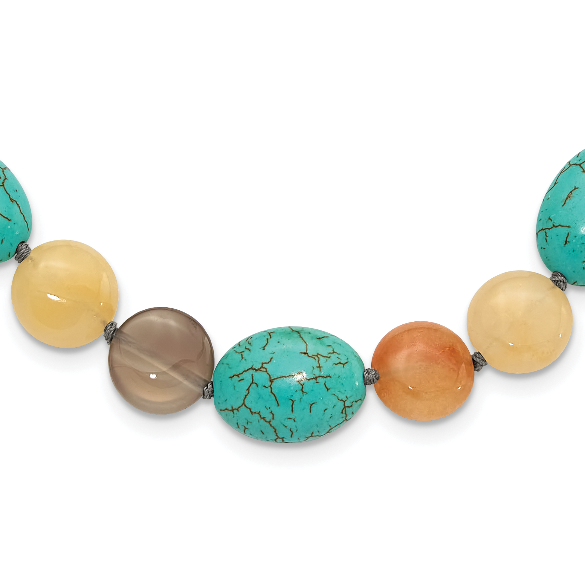 Sterling Silver FWC Pearl, Jade, Recon Magnesite, Sardonyx Necklace (QH5704-19)