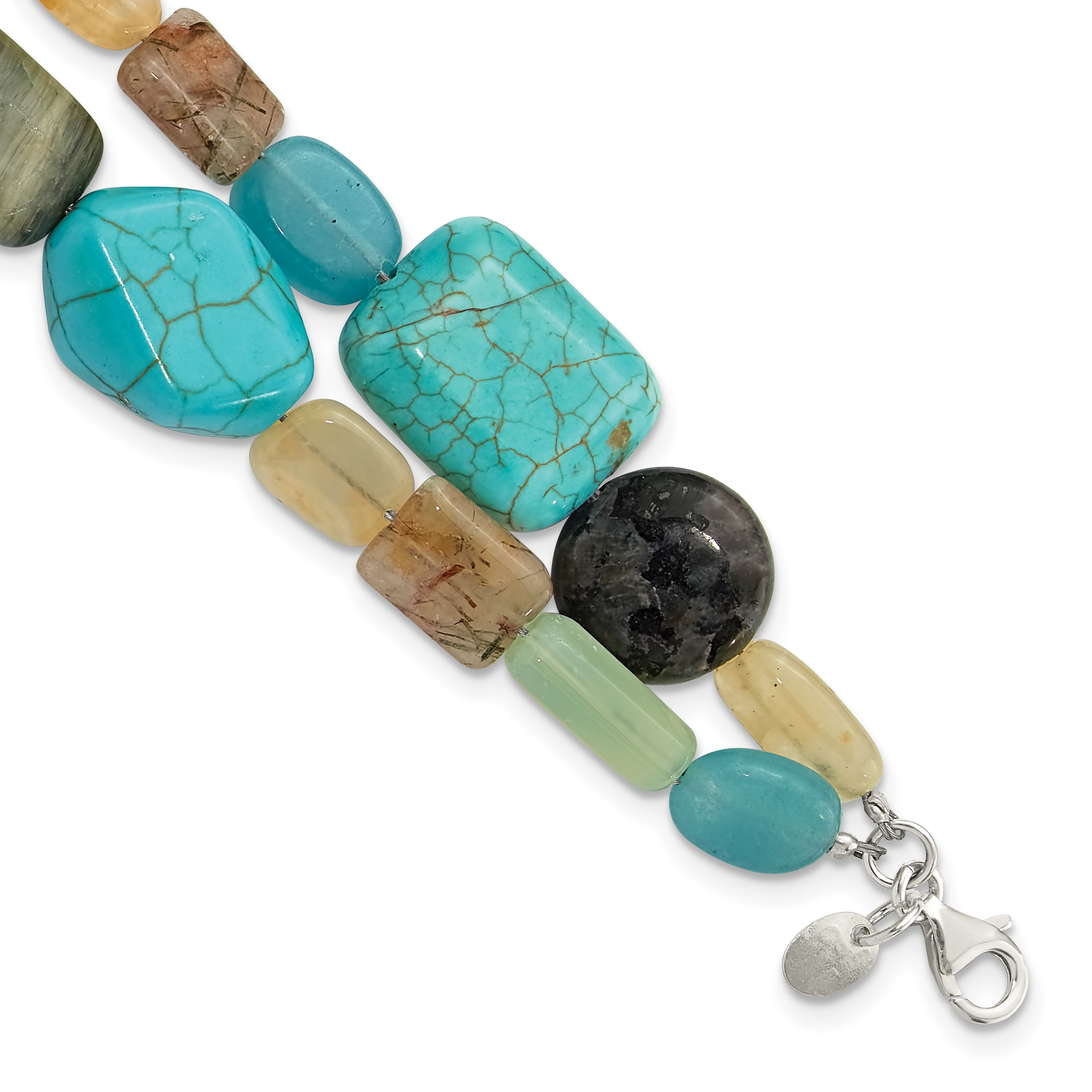 Sterling Silver Multi Stone 2-Strand 8in w/1in ext Bracelet (QH5705-8)