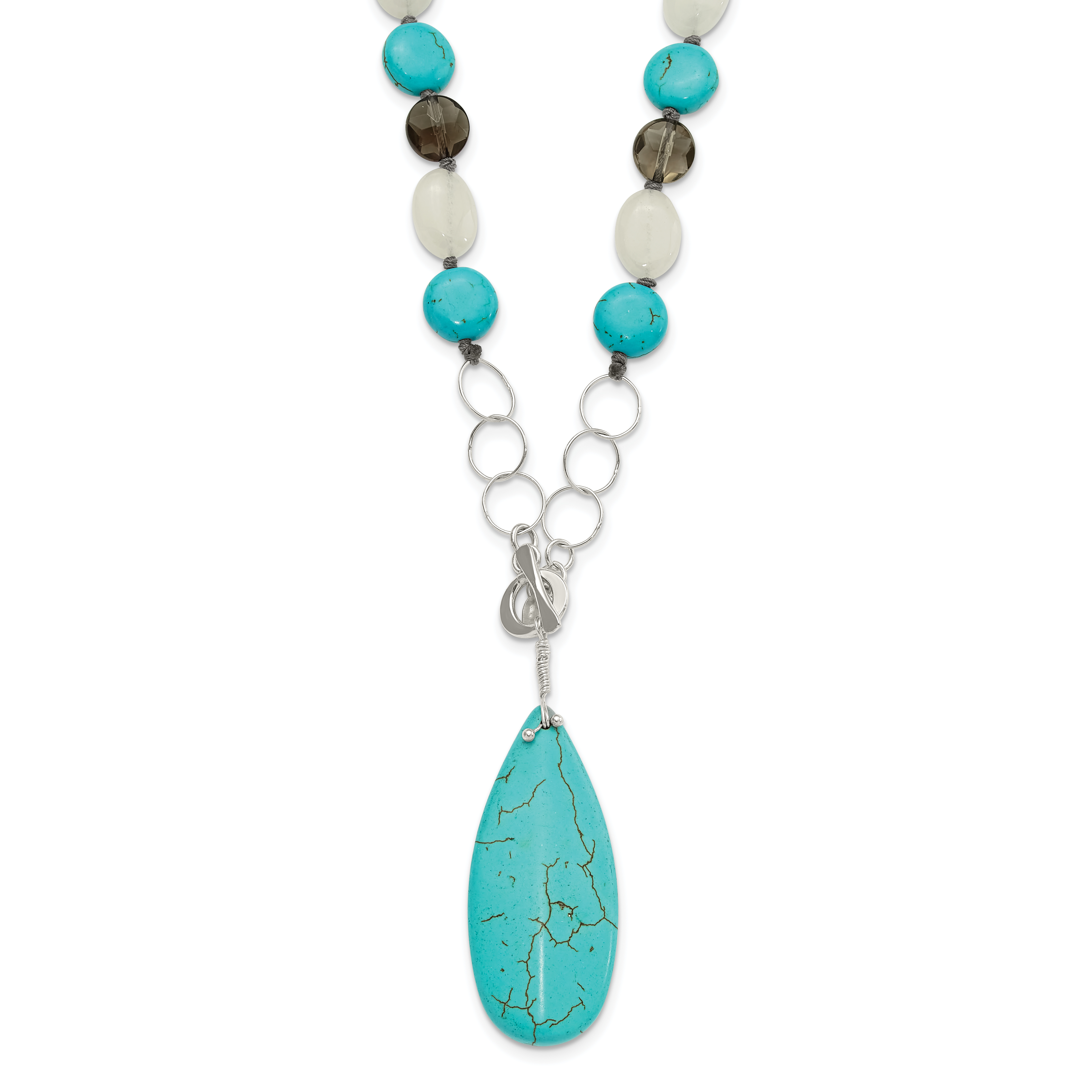 Sterling Silver Jade, Howlite, Recon Magnesite, Quartz Necklace (QH5706-21.5)