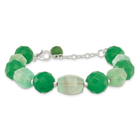 Sterling Silver Aventurine and Fluorite 7.25in w/1in ext Bracelet