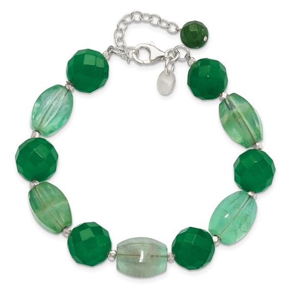 Sterling Silver Aventurine and Fluorite 7.25in w/1in ext Bracelet