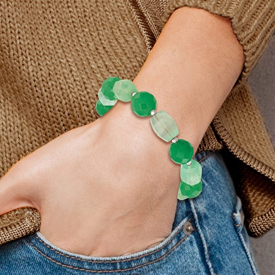 Sterling Silver Aventurine and Fluorite 7.25in w/1in ext Bracelet