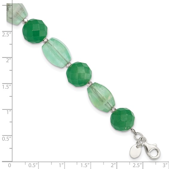 Sterling Silver Aventurine and Fluorite 7.25in w/1in ext Bracelet