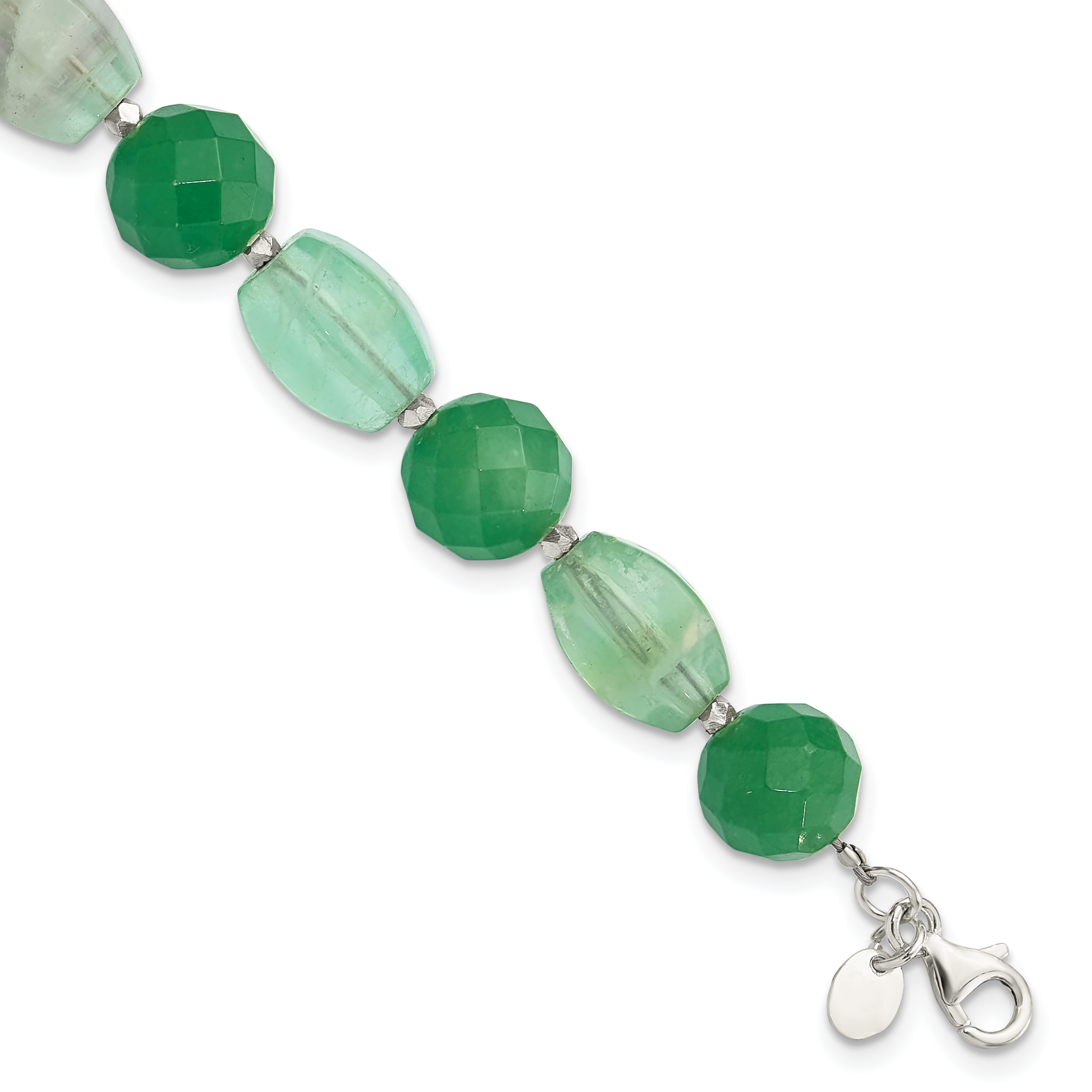 Sterling Silver Aventurine and Fluorite 7.25in w/1in ext Bracelet (QH5707-7.25)