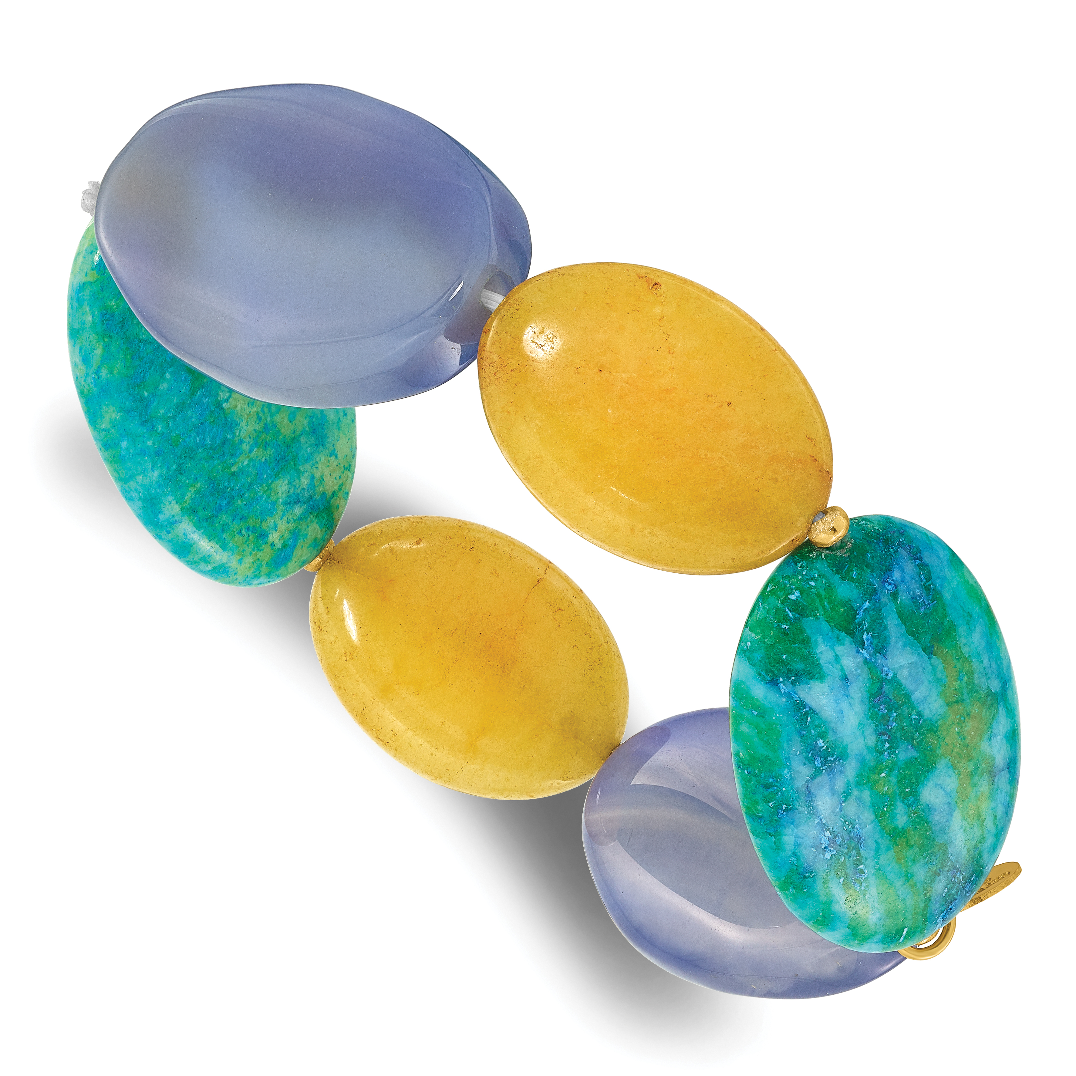Sterling Silver Gold-plated Agate/Jade/Recon Serpentine Bracelet (QH5708)