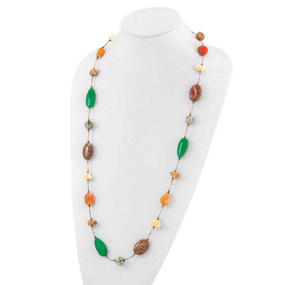 Sterling Silver Multi Stone Metallic Yarn 35in Necklace