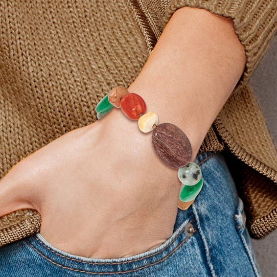 Sterling Silver Multi Stone Metallic Yarn 1in ext Bracelet