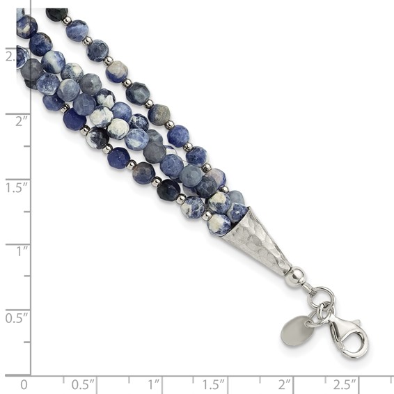 Sterling Silver Blue/White Sodalite Beaded 4-Strand 1in ext Bracelet