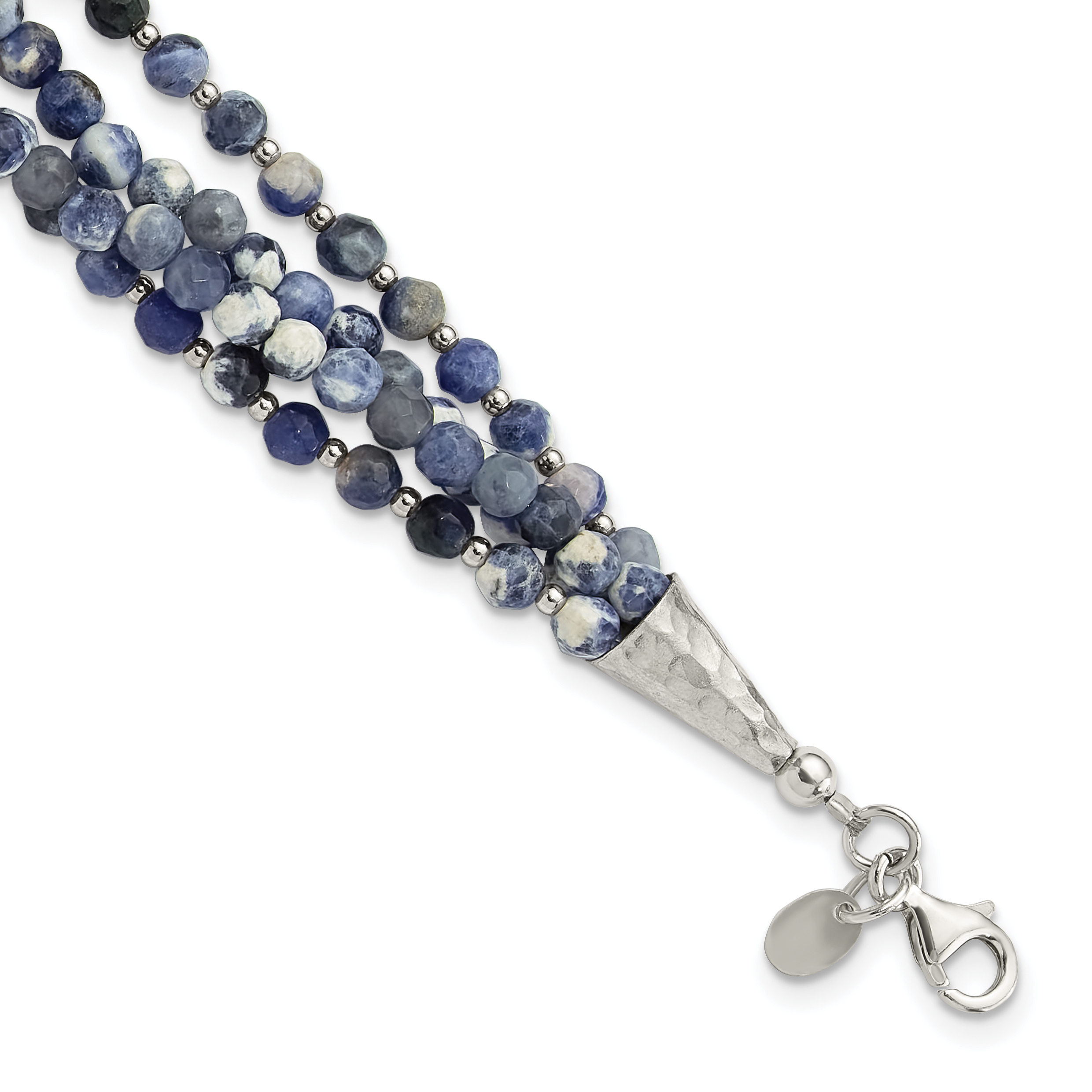 Sterling Silver Blue/White Sodalite Beaded 4-Strand 1in ext Bracelet (QH5713-8)