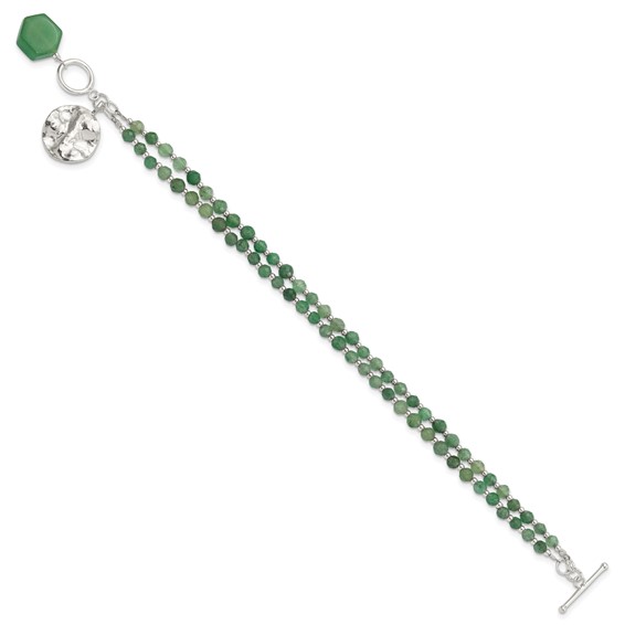 Sterling Silver Aventurine Beaded 8.25in Bracelet