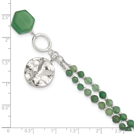 Sterling Silver Aventurine Beaded 8.25in Bracelet