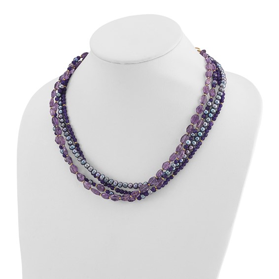 Sterling Silver Gold-plated Multi Stone Adj. 17in or 40in Necklace