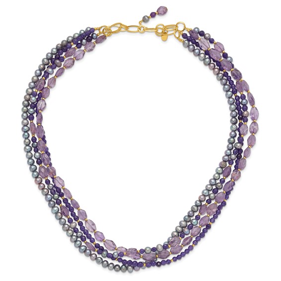 Sterling Silver Gold-plated Multi Stone Adj. 17in or 40in Necklace