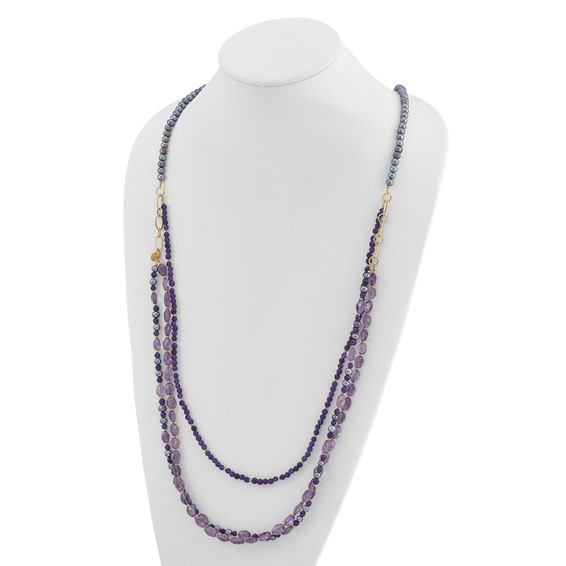 Sterling Silver Gold-plated Multi Stone Adj. 17in or 40in Necklace