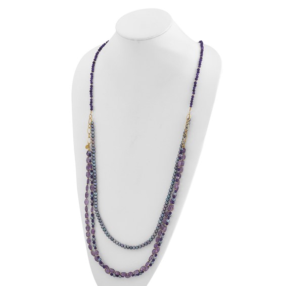 Sterling Silver Gold-plated Multi Stone Adj. 17in or 40in Necklace