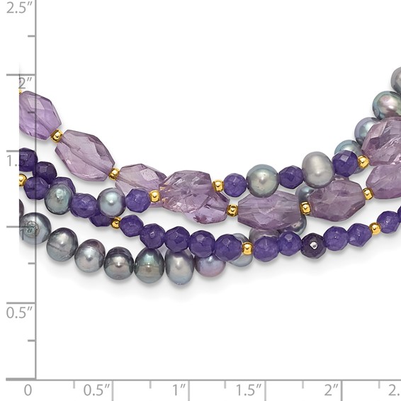 Sterling Silver Gold-plated Multi Stone Adj. 17in or 40in Necklace