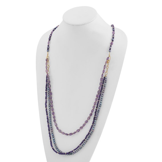 Sterling Silver Gold-plated Multi Stone Adj. 17in or 40in Necklace