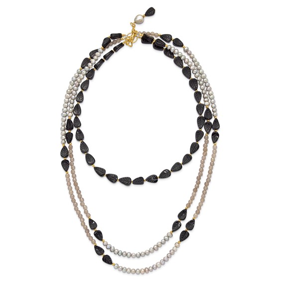 Sterling Silver Gold-plated Multi Stone Adj. 17in or 40in Necklace