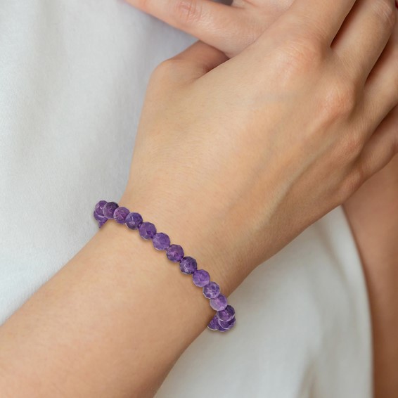 Amethyst Faceted 7.00mm Beaded Stretch Bracelet