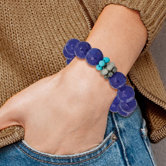 Hematite Agate Quartz Recon Magnesite Stretch Bracelet