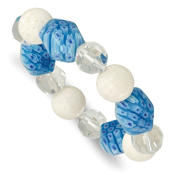 White Jade, Aventurine and Kangsai Glass Beaded Stretch Bracelet