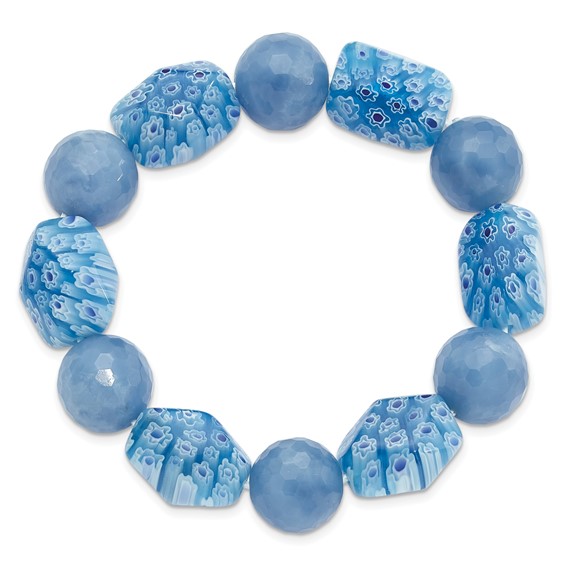 Blue Agate and Kangsai Glass Beaded Stretch Bracelet
