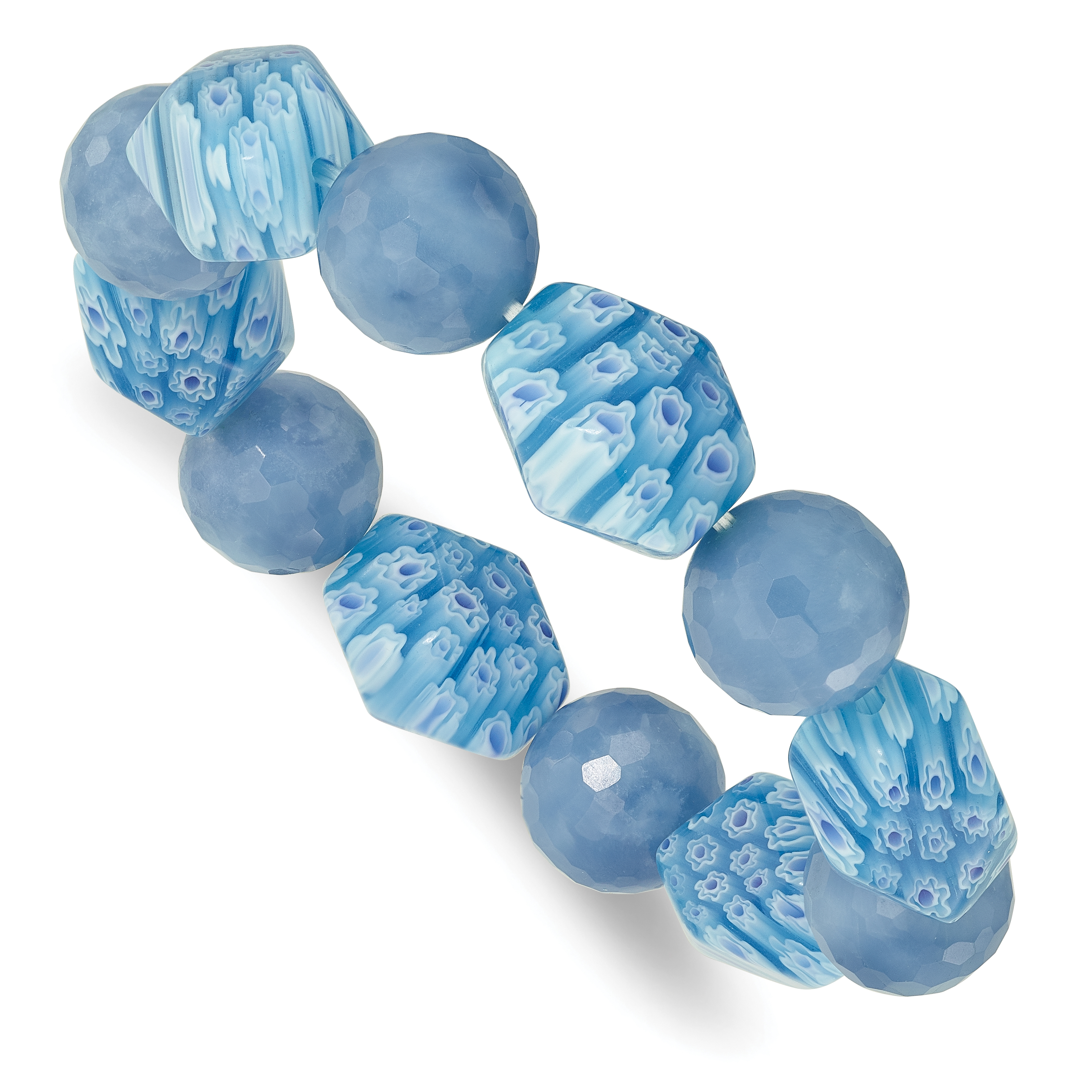 Blue Agate and Kangsai Glass Beaded Stretch Bracelet (QH5744)