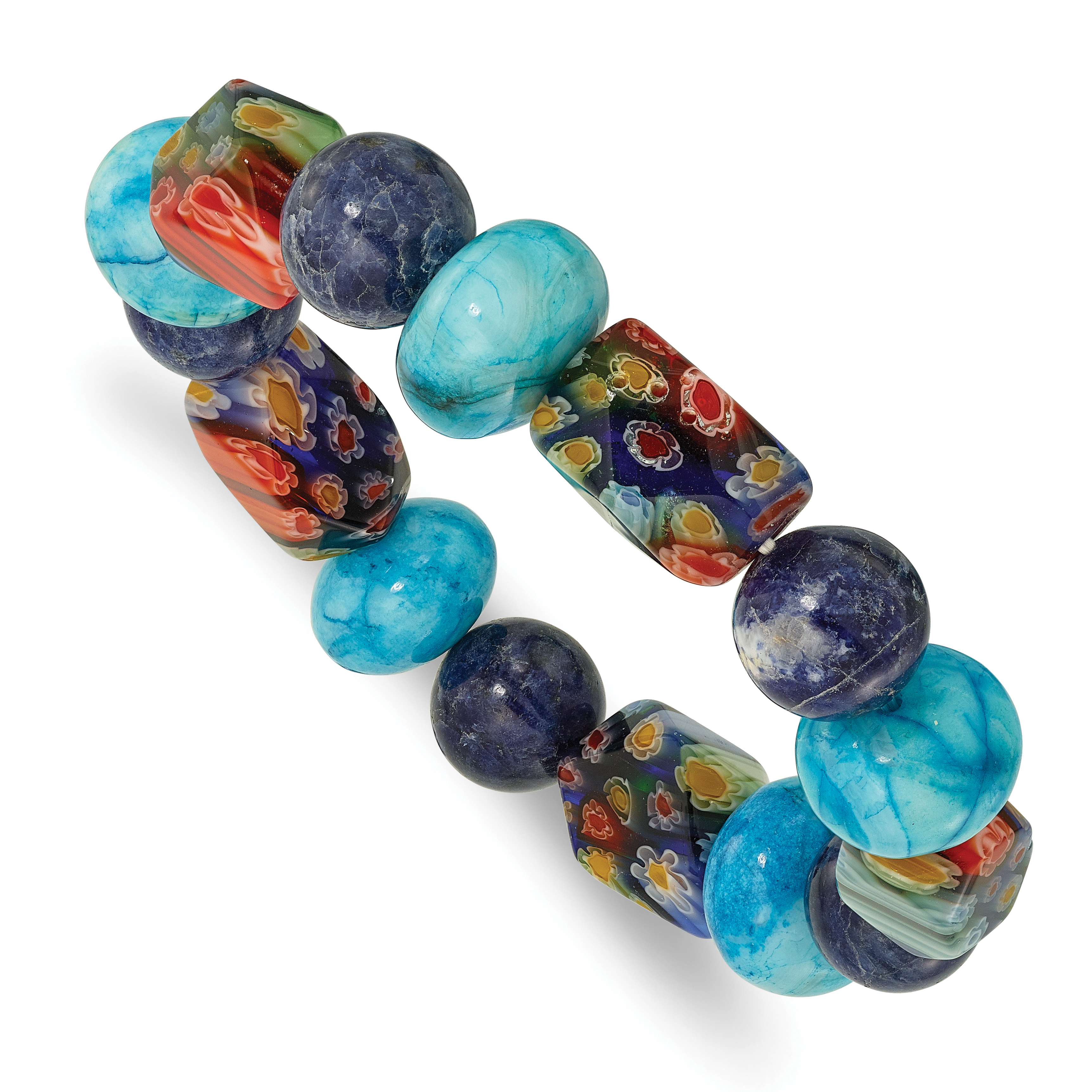 Agate, Lapis and Kangsai Glass Beaded Stretch Bracelet (QH5745)