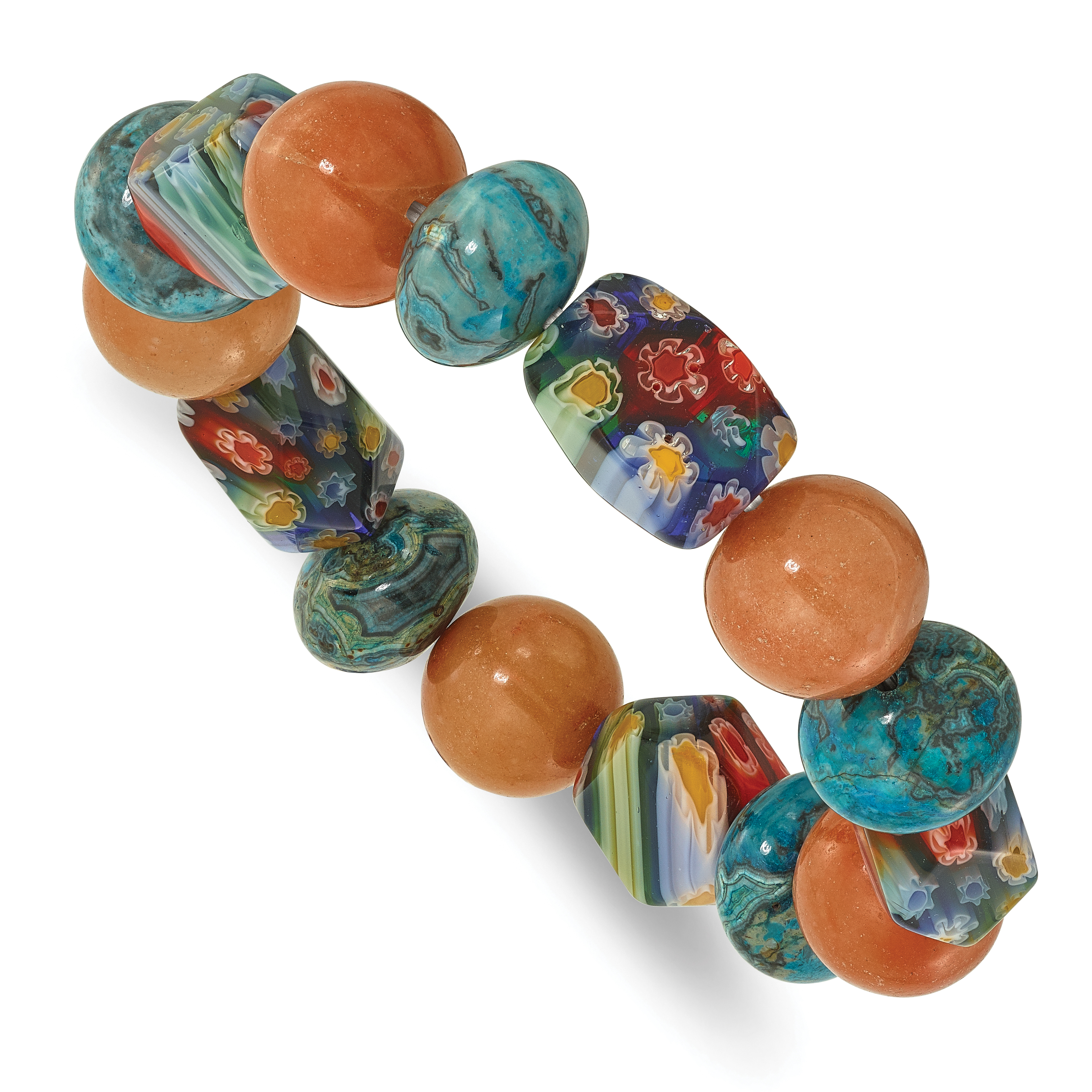 Aventurine, Agate and Kangsai Glass Beaded Stretch Bracelet (QH5746)