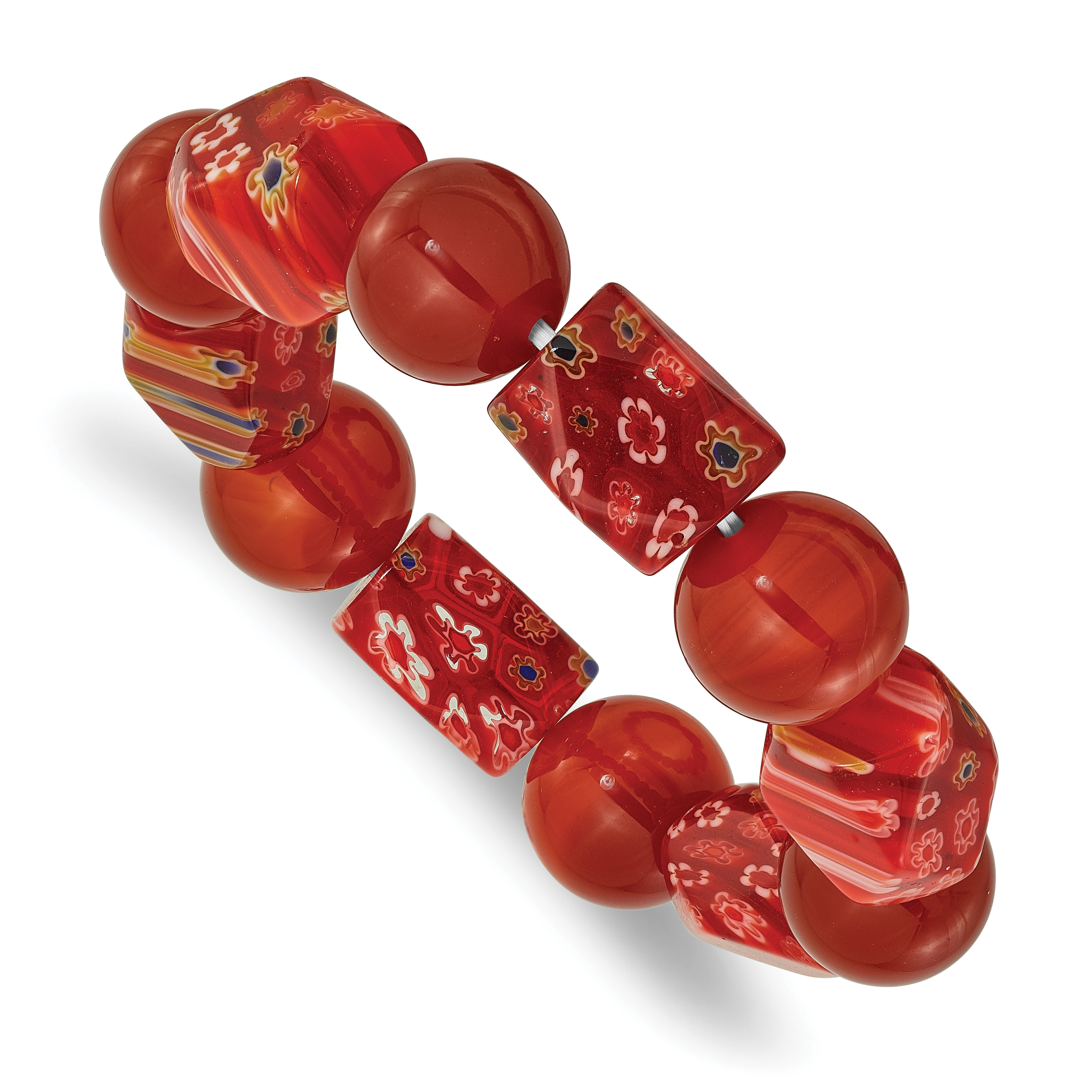 Carnelian and Kangsai Glass Beaded Stretch Bracelet (QH5747)