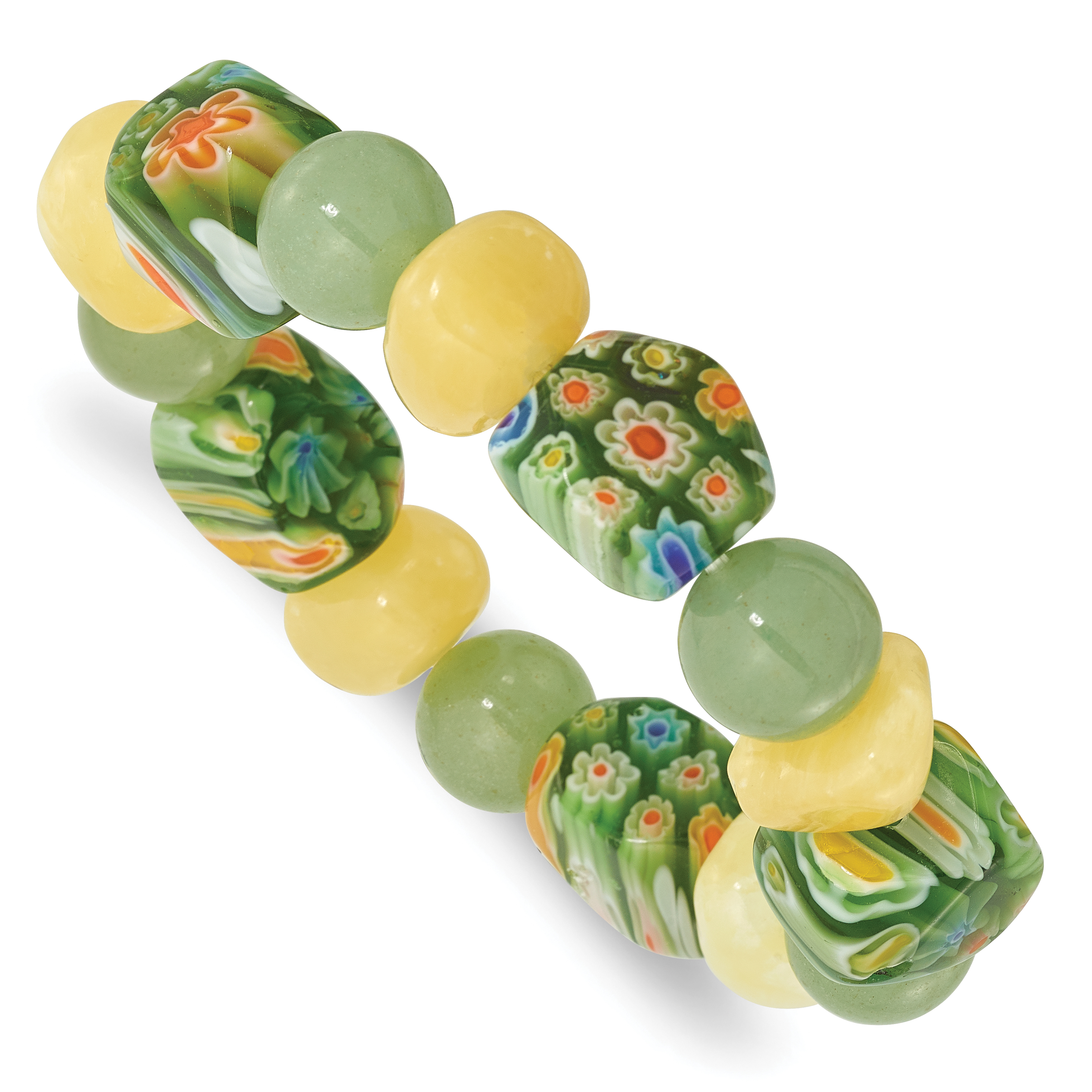 Aventurine, Yellow Jade and Kangsai Glass Beaded Stretch Bracelet (QH5749)
