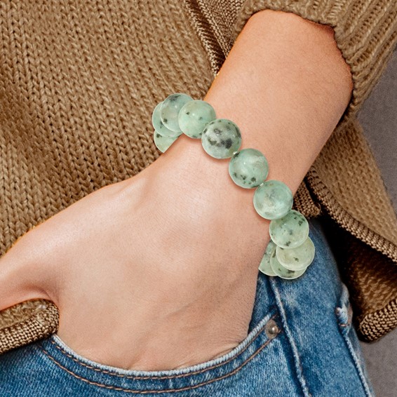 Kiwi Jasper 12mm Beaded Stretch Bracelet